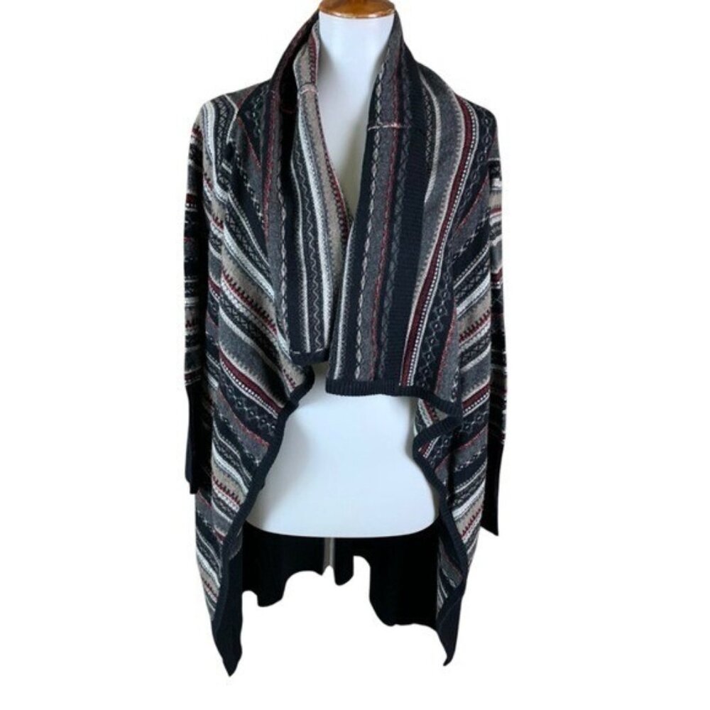 Wilster Small Wool Cashmere Blend Aztec‎ Boho Open Front Drape Cardigan Sweater
